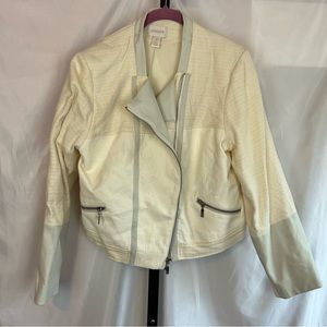 Chico's Cream and Faux Leather Moto Jacket, size 2